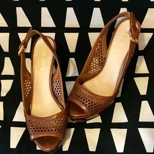 Prada Honeycomb Peep-toe Slingback Pumps